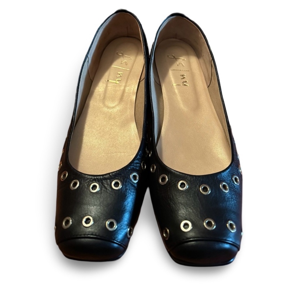 French Sole fs/ny Willow Ballet Flats Black Soft Calf Leather Square Toe 8.5M